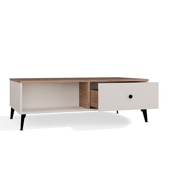Couchtisch POINT 2S 110 Kaschmir Beige Eiche Castello 2 Schubladen für das Wohnzimmer