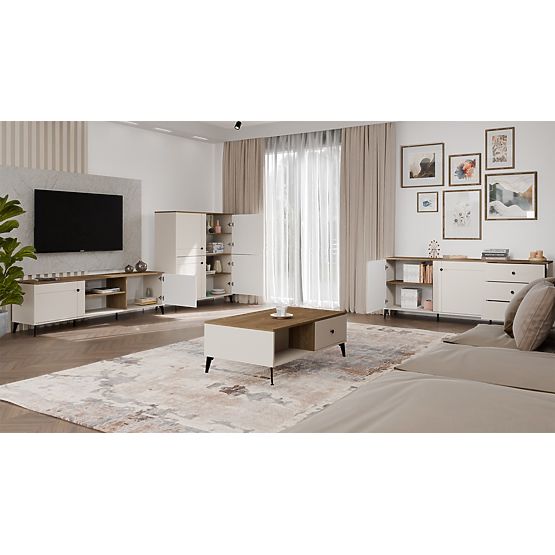 Couchtisch POINT 2S 110 Kaschmir Beige Eiche Castello 2 Schubladen für das Wohnzimmer