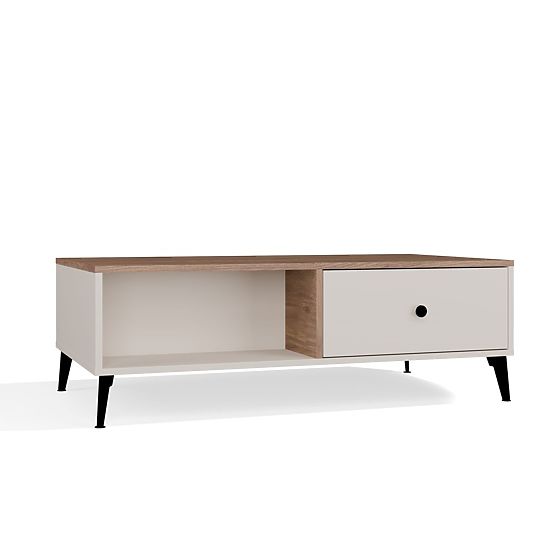 Couchtisch POINT 2S 110 Kaschmir Beige Eiche Castello 2 Schubladen für das Wohnzimmer