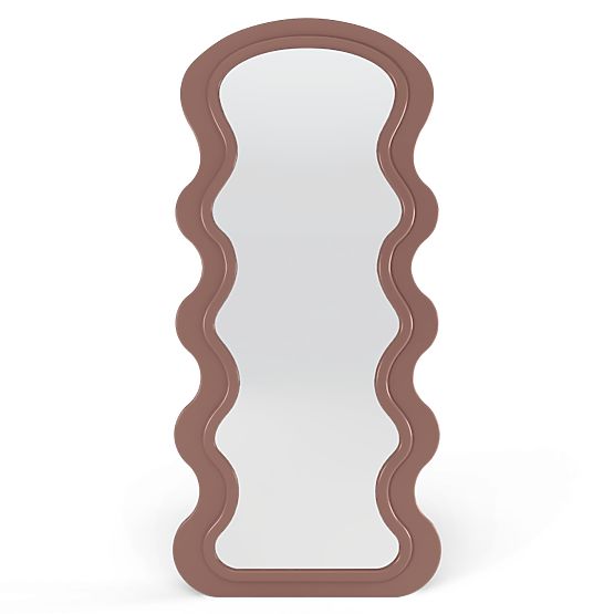 Dekoratives Hängespiegel im Holzrahmen Vale 177x75 cm, wellig, organische Form, Mocha Mousse