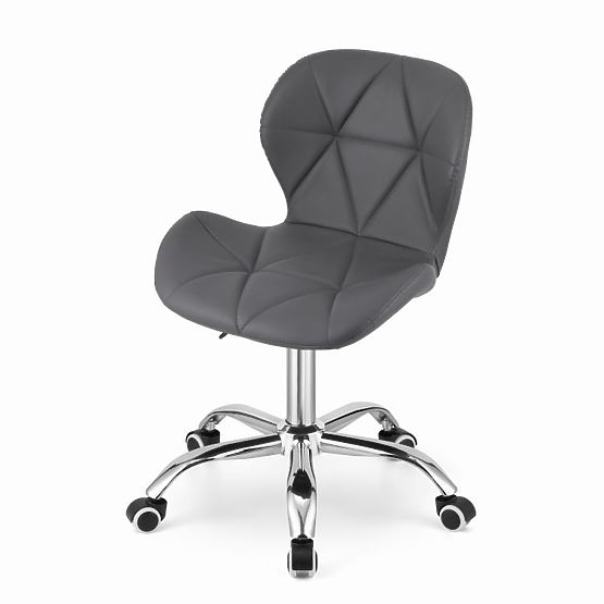 Drehbarer Bürostuhl mit breiter Rückenlehne aus Ökoleder Chrom Grau