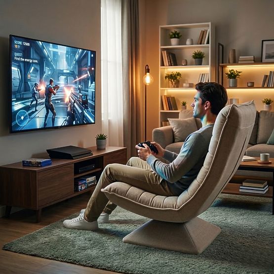 Drehbarer Relaxsessel mit verstellbarer Liege für das Wohnzimmer beige ModernHome