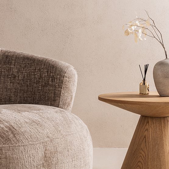 Drehstuhl Ambi beige, runde Formen