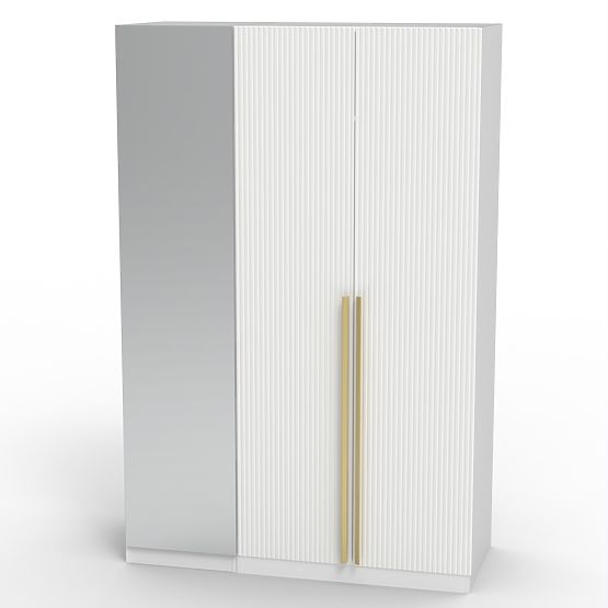 Dreiflügeltüriger Schrank Neroli, Spiegel/einfache Rillen, weiß