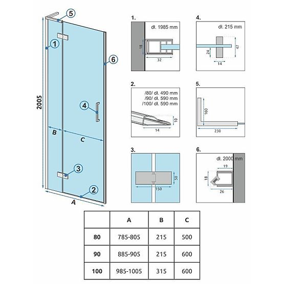 Duschabtrennung Rea Hugo 80 Kupfer Gebürstet