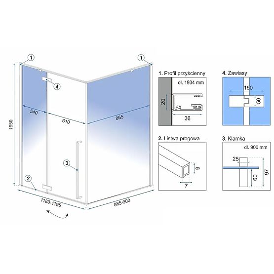 Duschkabine Rea Fargo 120x90 Gold