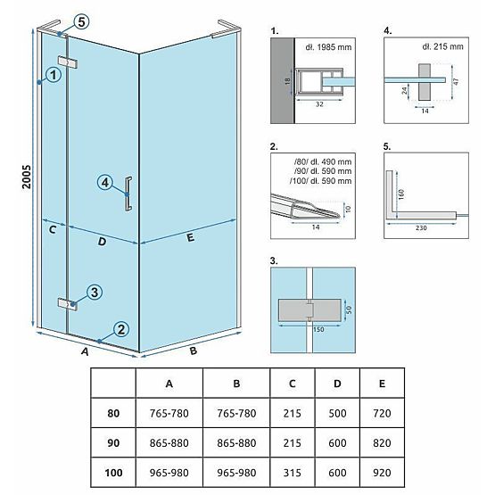 Duschkabine REA Hugo 100x80 Gebürstetes Kupfer