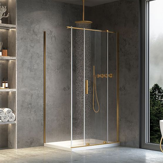 Duschkabine REA Montana Gebürstetes Gold 110x100
