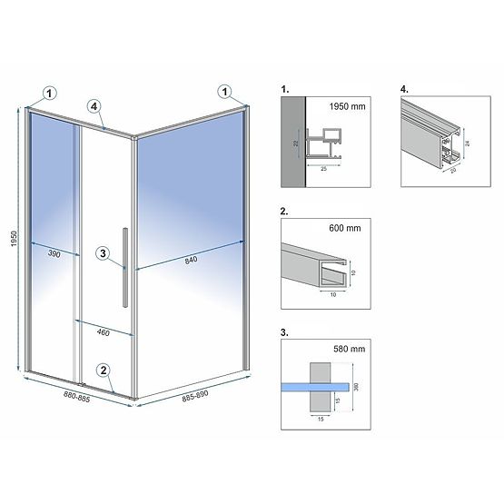 Duschkabine SOLAR Gebürstetes Kupfer 90x90