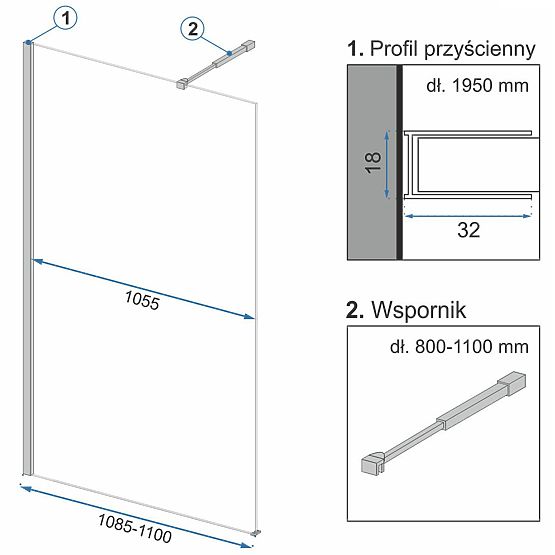 Duschwand Rea Aero Ombre Schwarz 110