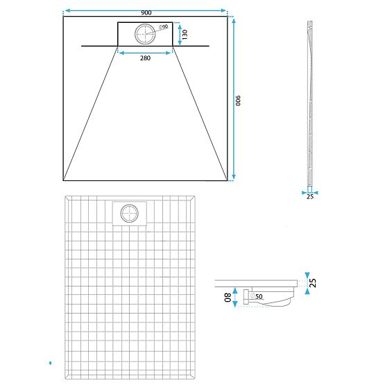 Duschwanne Bazalt Grau 90x90