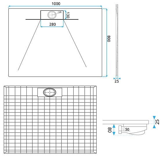 Duschwanne Bazalt Long Weiß 80x100
