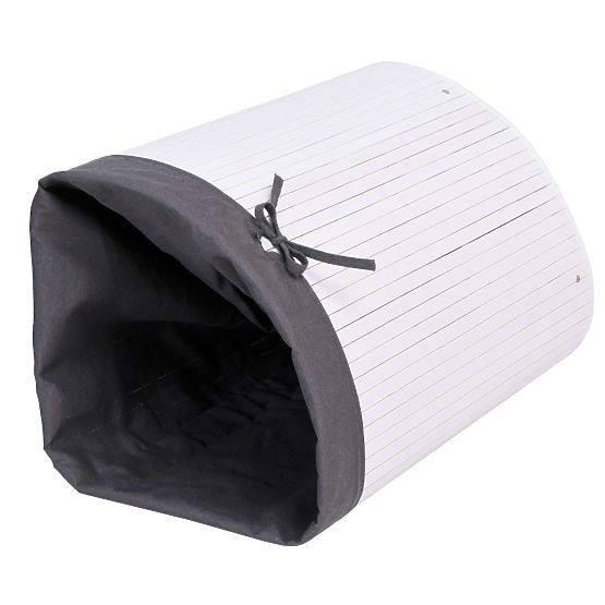 Eckiger Wäschekorb aus Bambus mit Deckel in Weiß-Grau