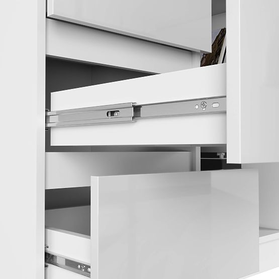ECKSCHREIBTISCH B16 124 cm LINKS 3 SCHUBLADEN PK WEISS / WEISS HOCHGLANZ