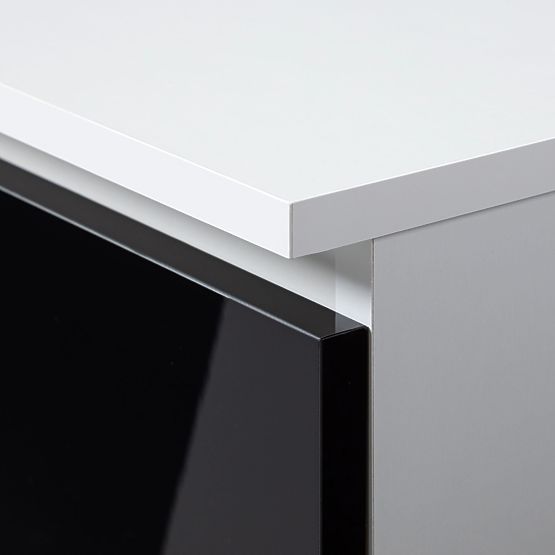 ECKSCHREIBTISCH B16 124 cm RECHTS 3 SCHUBLADEN PK WEISS / SCHWARZ GLANZ