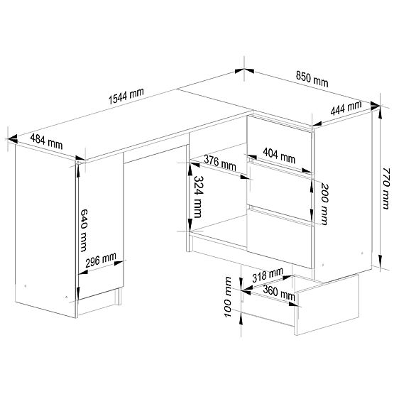 ECKSCHREIBTISCH B20 CLP RECHTS PK WEISS