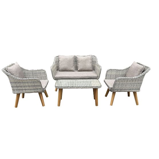 Elegantes Garten-Set aus Technorattan (2 x bequemer Sessel, Sofa + Tisch) LARGO grau unregelmäßig
