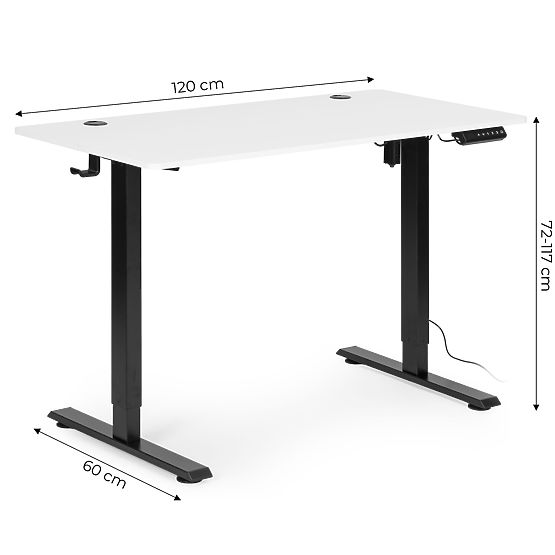 Elektrisch höhenverstellbarer Tisch 120x60 cm, verstellbare Höhe 72-117 cm ModernHome