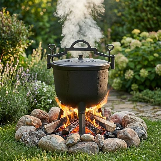 Emaillierter Gusseisentopf 8L stehender Jägerkessel Feuerstelle Grill MultiGarden