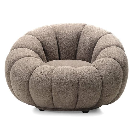 Entspannungssessel Venezia Cappuccino mit Drehbasis, Bouclé, runde Formen