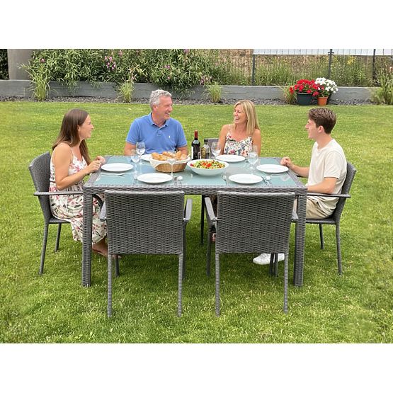 Essgruppe aus Technorattan (Tisch 150x90cm + 6 Stühle) AVVICENTE grau