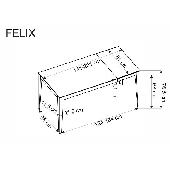 FELIX ausziehbarer Tisch, Platte - grauer Marmor, Beine - schwarz (2p=1Stk)