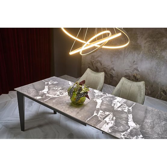 FELIX ausziehbarer Tisch, Platte - grauer Marmor, Beine - schwarz (2p=1Stk)