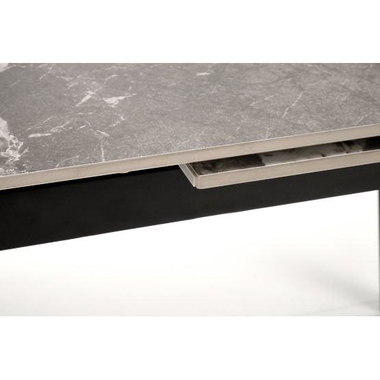 FELIX ausziehbarer Tisch, Platte - grauer Marmor, Beine - schwarz (2p=1Stk)