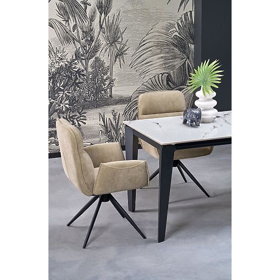 FELIX ausziehbarer Tisch, Platte - weißer Marmor, Beine - schwarz (2p=1 Stk)