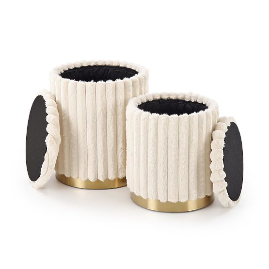 FIDO Set aus 2 Poufs, Creme/Gold (1p=1Set)