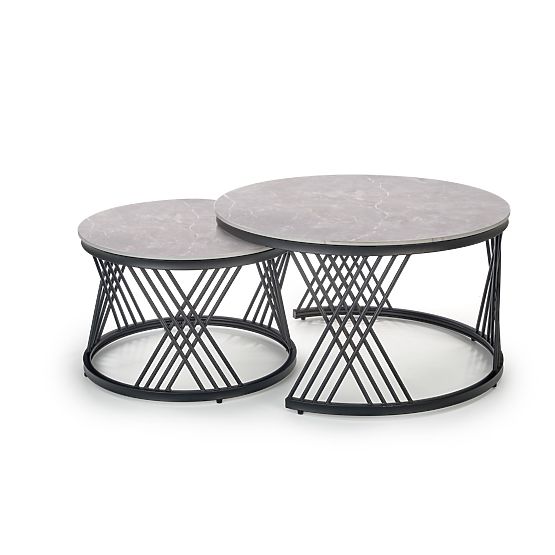 FLAMINGO Set aus 2 Tischen, Asche-Marmor/Schwarz (2p=1Stk)