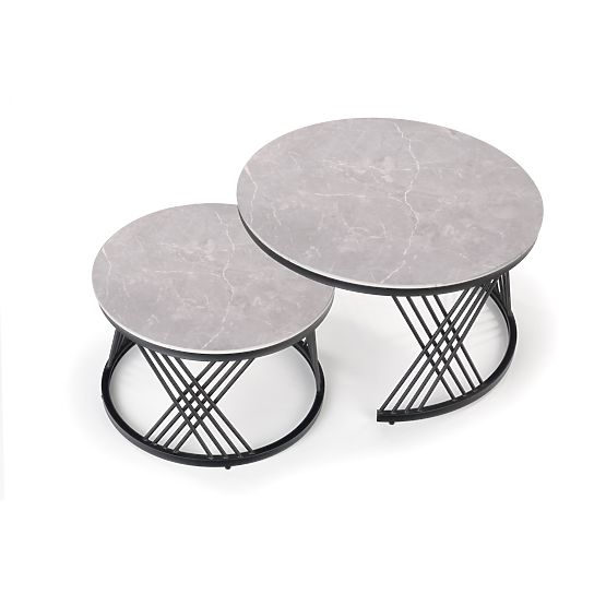 FLAMINGO Set aus 2 Tischen, Asche-Marmor/Schwarz (2p=1Stk)