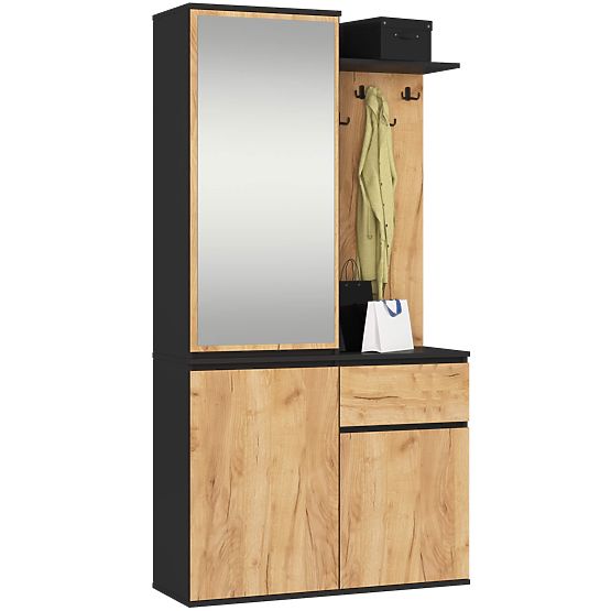 FLURMÖBELSET ENTRO PK SCHWARZ / EICHE CRAFT