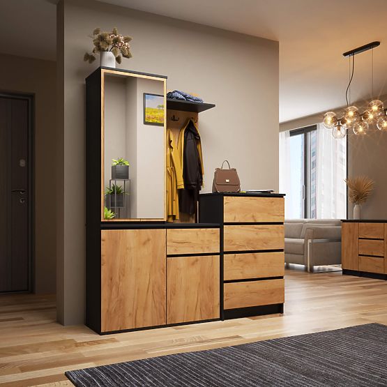 FLURMÖBELSET ENTRO PK SCHWARZ / EICHE CRAFT