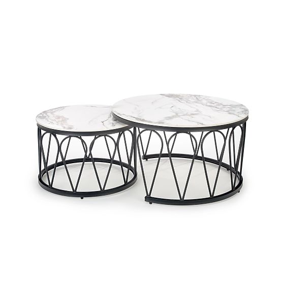 FORMOSA Set aus 2 Bänken, weißer Marmor / schwarz (2p=1Stk)
