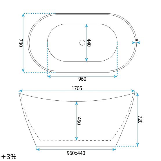 Freistehende Badewanne Rea Ferrano Slim 170