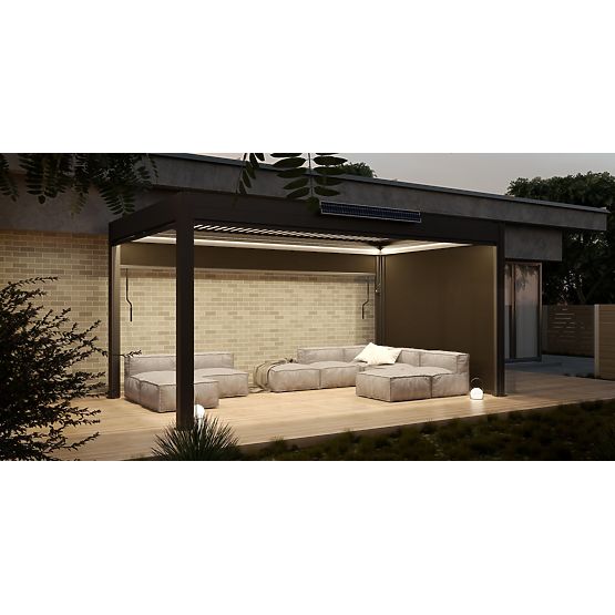 Freistehende Gartenpergola Antilla aus Aluminium, 5x3 m, bioklimatisch, bewegliche Lamellen, anthraz