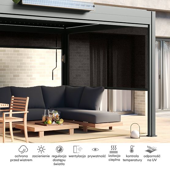 Freistehende Gartenpergola Antilla aus Aluminium, 5x3 m, bioklimatisch, bewegliche Lamellen, anthraz