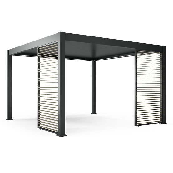 Freistehende Gartenpergola Lumera aus Aluminium, 4x4 m, bioklimatisch, LED-Beleuchtung, elektrisch