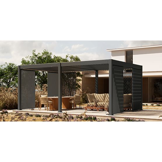 Freistehende Gartenpergola Lumera aus Aluminium, 4x6 m, bioklimatisch, LED-Beleuchtung, elektrisch