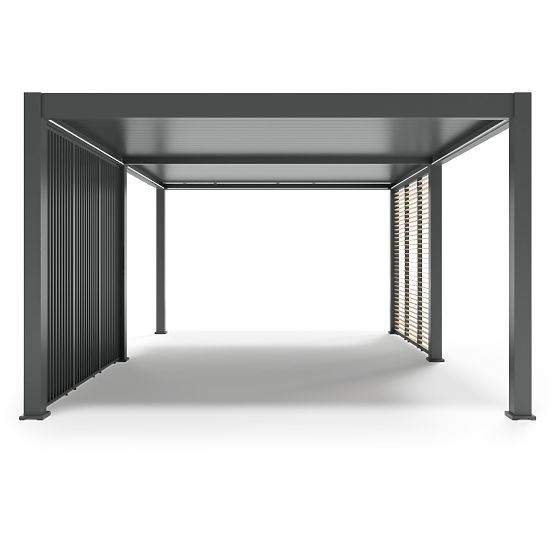 Freistehende Gartenpergola Lumera aus Aluminium, 4x6 m, bioklimatisch, LED-Beleuchtung, elektrisch