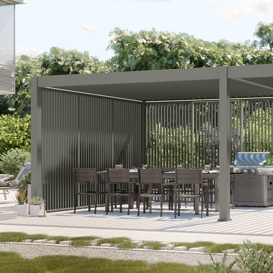Freistehende Gartenpergola Lumera aus Aluminium, 4x8 m, bioklimatisch, LED-Beleuchtung, elektrisch