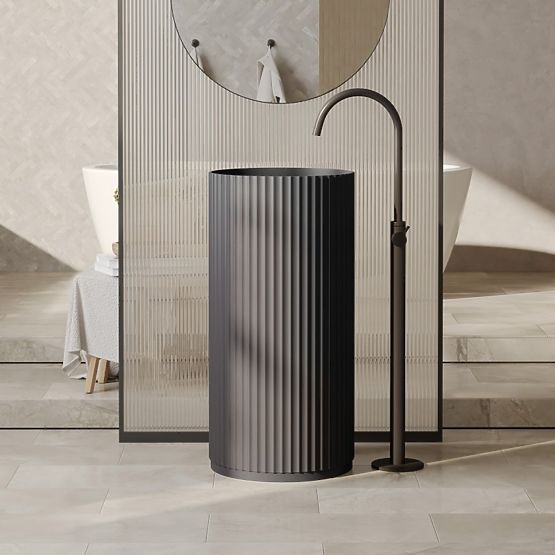 Freistehendes Waschbecken Ciriola, Verbundwerkstoff, 45x90 cm, dunkelgrau, geriffelt