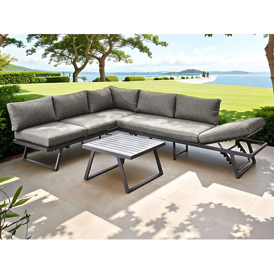 Garten-Ecksofa aus Aluminium mit Tisch RADIOSO mit verstellbarer Rückenlehne