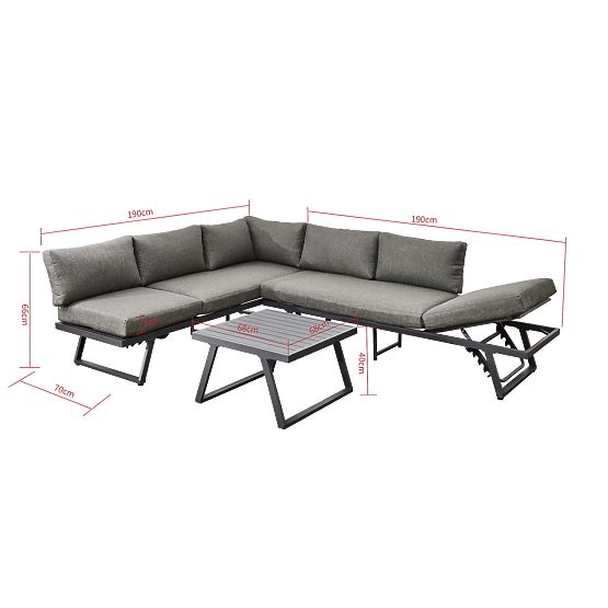 Garten-Ecksofa aus Aluminium mit Tisch RADIOSO mit verstellbarer Rückenlehne