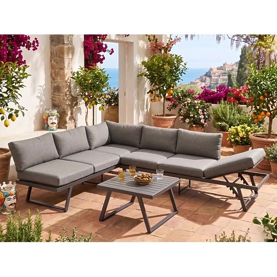 Garten-Ecksofa aus Aluminium mit Tisch RADIOSO mit verstellbarer Rückenlehne