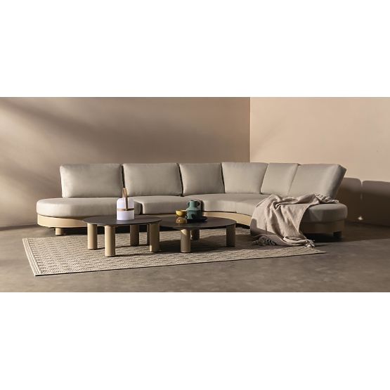 Garten Ecksofa mit 2 Tischen Santa Ana, Aluminium, Beige, Marmor Dekoration, runde Formen