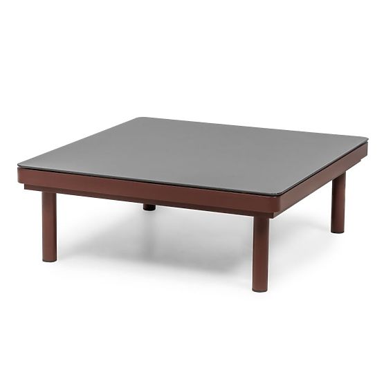 Garten-Ecksofa mit Tisch Amarello, Aluminium, Geflecht, hellbeige/bordeauxbraun