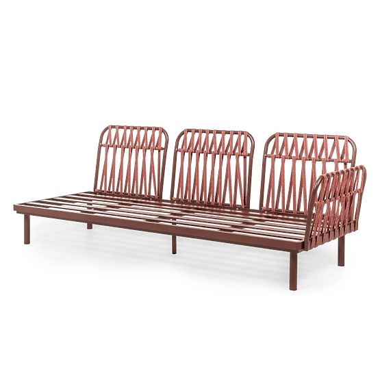 Garten-Ecksofa mit Tisch Amarello, Aluminium, Geflecht, hellbeige/bordeauxbraun