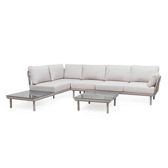 Garten Ecksofa mit Tisch Amarello, Aluminium, geflochten, hellbeige/beigegrau